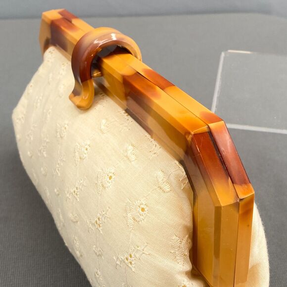 VTG 70s Eyelet Clutch Handbag Womens Ivory Boho Hippie Cottagecore Pockets Retro - Picture 4 of 12